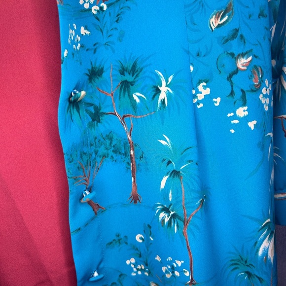 Vintage Leslie Fay Tropical Palm Tree Print Long Sleeve Shirt Dress Duster 16P - Picture 5 of 13